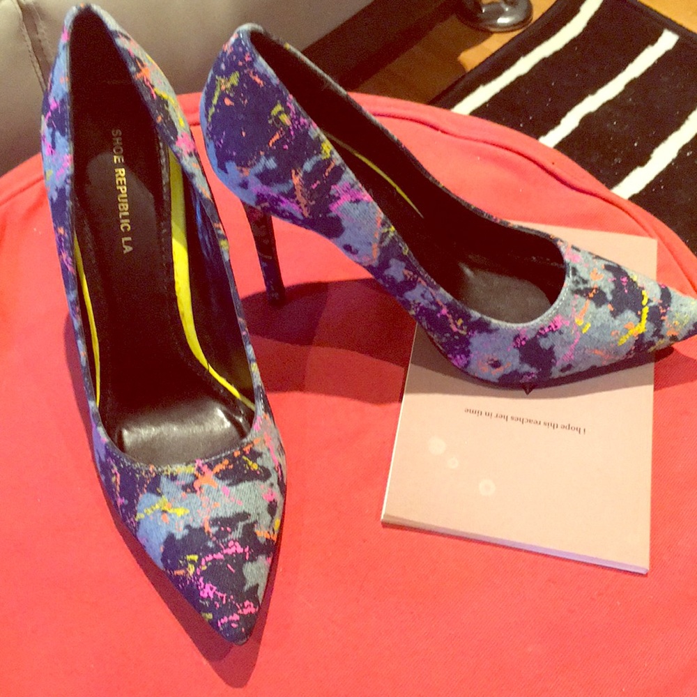 *SOLD Denim splattered pumps by Shoe Republic LA